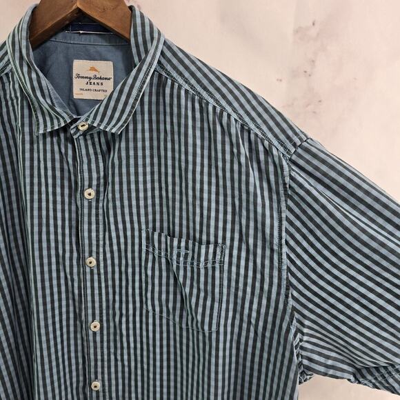 Tommy Bahama Shirt Mens XL Blue Short Sleece Button Up Striped Tencel - Picture 10 of 11